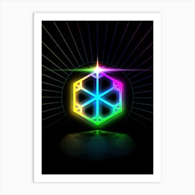 Neon Geometric Glyph in Candy Blue and Pink with Rainbow Sparkle on Black n.0202 Art Print