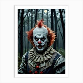 The Midnight Clown: Fear Among Trees Freaky Clown Art Print