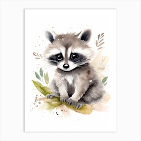 Baby Raccoon Watercolour Nursery 4 Art Print