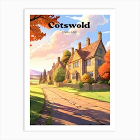 Cotswold England Countryside Trail Travel Illustration Art Print
