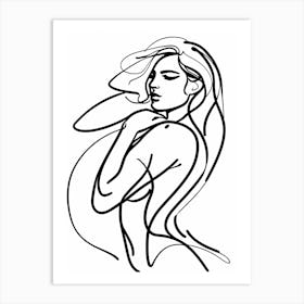 Minimalistic Drawing Of A Woman Black and White Illustration Art Print