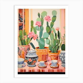 Cactus Painting Maximalist Still Life Bishops Cap Cactus 3 Art Print