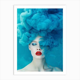 Beautiful Young Woman In Blue Smoke Art Print