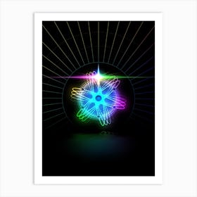 Neon Geometric Glyph in Candy Blue and Pink with Rainbow Sparkle on Black n.0323 Art Print