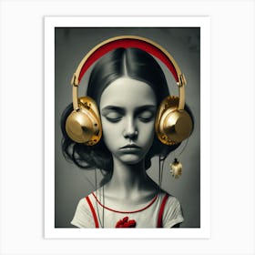 Girl With Headphones 52 Art Print