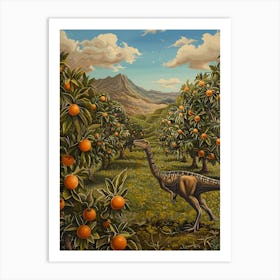 Dinosaur In An Orange Meadow Painting Art Print