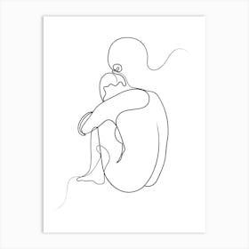 Female Nude Line Drawing Black & White Art Print