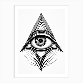 Digital Art, Symbol, Third Eye Simple Black & White Illustration 1 Art Print