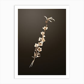 Gold Botanical Peach Blossoms on Chocolate Brown n.3589 Art Print