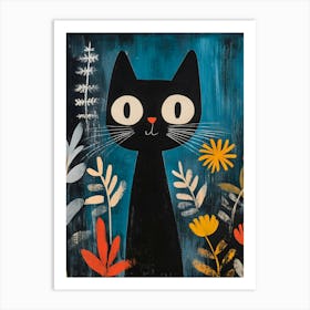 Black Cat In Flowers 1 Art Print