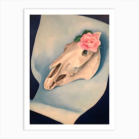 Georgia O'Keeffe - Horse's Skull with Pink Rose Art Print
