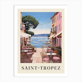 Saint Tropez France 1 Vintage Pink Travel Illustration Poster Art Print