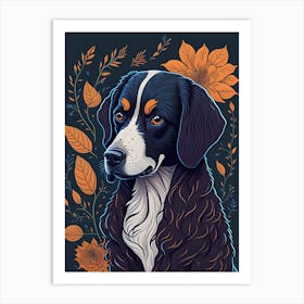 Floral Dog Portrait Boho Minimalism (9) Art Print