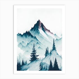 Mountain And Forest In Minimalist Watercolor Vertical Composition 176 Art Print
