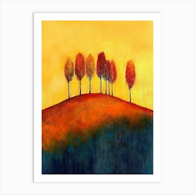 This Is An Abstract Painting Of Trees On A Hill Póster