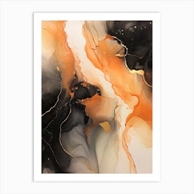 Black And Orange Flow Asbtract Painting 1 Art Print