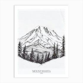 Mount Shasta Usa Color Line Drawing 8 Poster Art Print