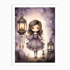 Little Girl With Lanterns Art Print