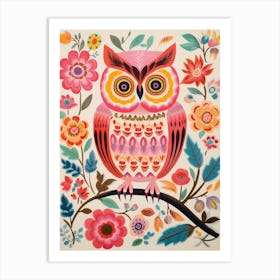 Pink Scandi Eastern Screech Owl 2 Art Print