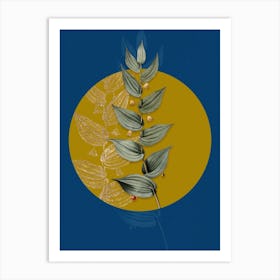 Vintage Botanical Twistedstalk on Circle Yellow on Blue Art Print