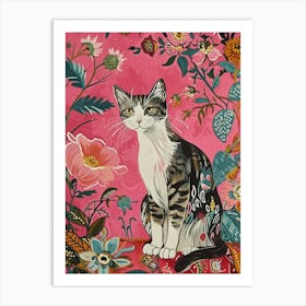 Floral Animal Painting Cat 3 Art Print