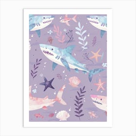 Purple Largetooth Cookiecutter Shark Illustration 2 Art Print