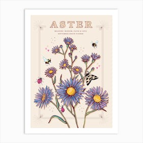 September Birth Flower Aster On Cream Art Print