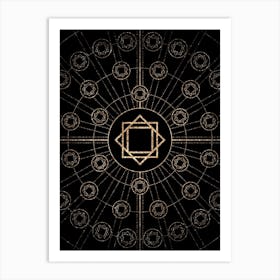 Geometric Glyph Radial Array in Glitter Gold on Black n.0433 Art Print