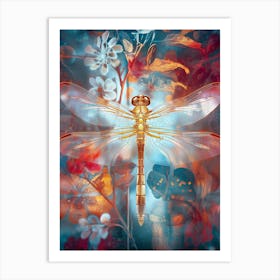 Abstract Mystical Gold And Silver Dragonfly Art Print