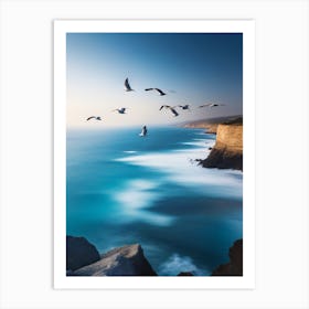 Seagulls Flying Over The Ocean Art Print