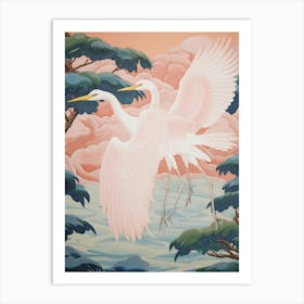 Vintage Japanese Inspired Bird Print Egret 1 Art Print