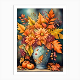 Autumn Flowers In A Vase Art Print