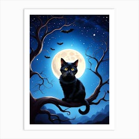 Black Cat In The Moonlight Art Print