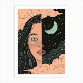 Girl And A Moon Art Print