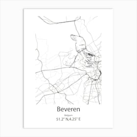 Beveren,Belgium Minimalist Map Art Print