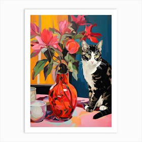 Bleeding Heart Flower Vase And A Cat, A Painting In The Style Of Matisse 3 Art Print