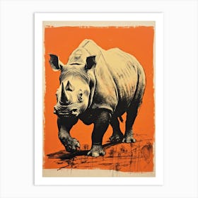 Black Rhinoceros, Woodblock Animal Drawing 3 Art Print