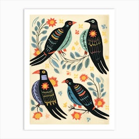 Folk Style Bird Painting Crow 2 Art Print