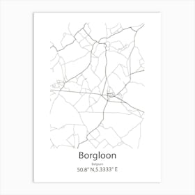 Borgloon,Belgium Minimalist Map Art Print