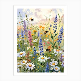 Wildflowers And Bees Art Print