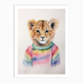 Baby Animal Watercolour Lion 2 Art Print