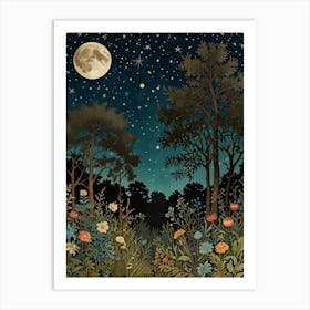 Moonlight In The Forest Style William Morris Art Print Art Print