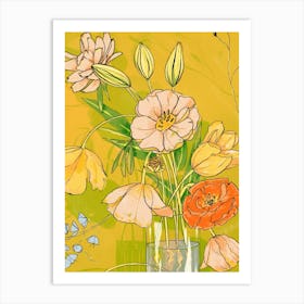 Floral Bouquet in Lime Background Art Print