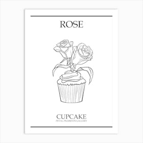 Rose Cupcake Line Drawing 4 Poster Art Print