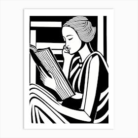 Just a girl who loves to read, Lion cut inspired Black and white Stylized portrait of a Woman reading a book, reading art, book worm, Reading girl 183 Art Print