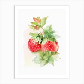 Day Neutral Strawberries, Plant, Watercolour Art Print