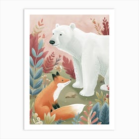 Polar Bear And A Fox Storybook Illustration 4 Art Print