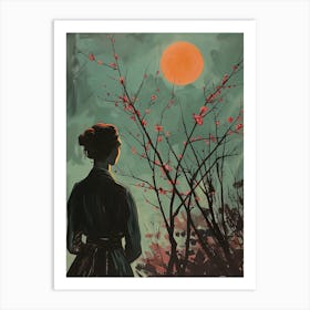 Woman Looking At The Moon Art Print