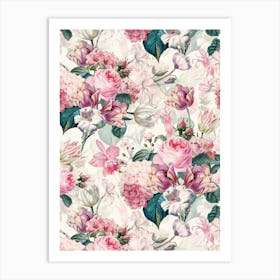 Antique Roses And Tulips Art Print