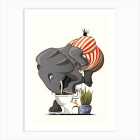 Elephant Drinking From Toilet Art Print